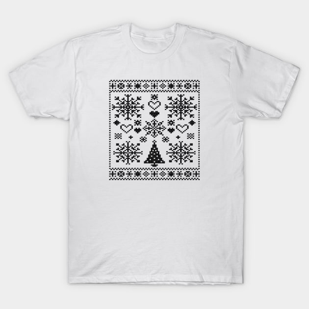 Christmas Lover Cross Pattern Sampler Artistic Design Black T-Shirt by taiche